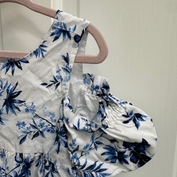 Janie & Jack 3T Girls Blue & White Floral Off Shoulder Bow Back Dress - Picture 3 of 6